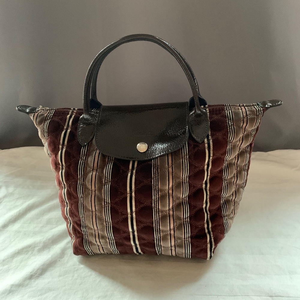 Small Longchamp Velvet Quilted tote